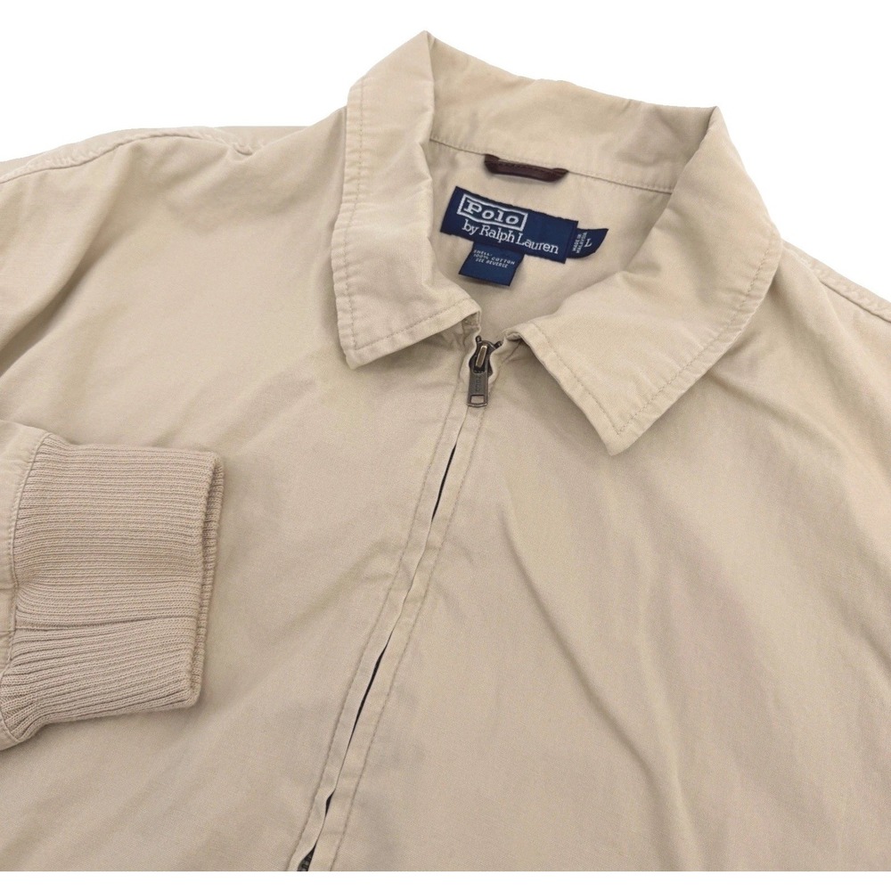 Polo Ralph Lauren Bomber Jacket Mens L Tan Cotton Full Zip Harrington Vintage